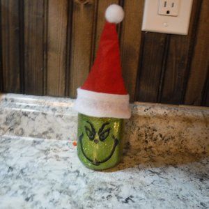 Grinch Holiday light up decor with Santa hat and led fairy lights